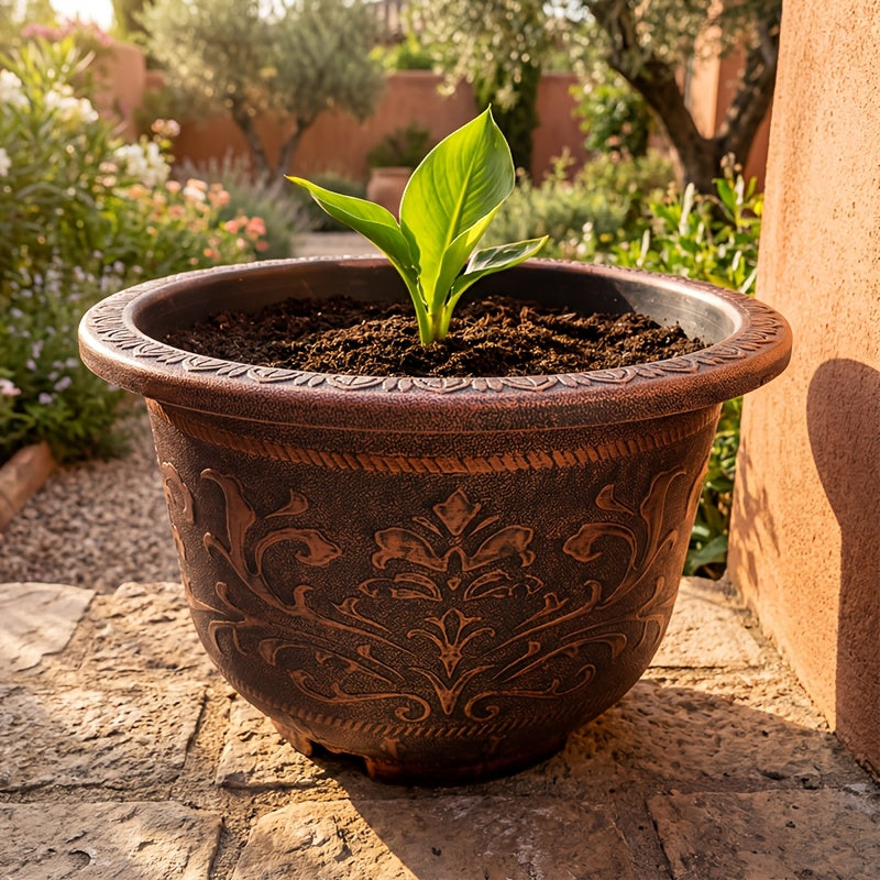 2pcs 20 Inches Resin European Flower Pots - Pots with Thick Paint, Durable Construction, Drainage Holes, and Classic Design