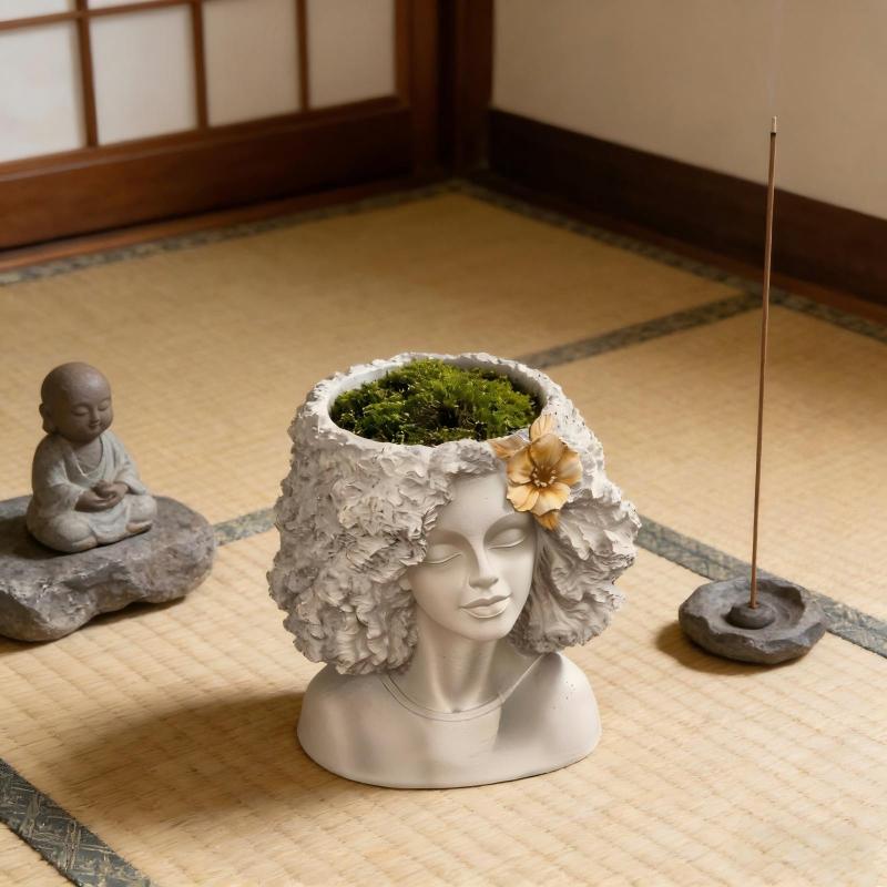 Vintage-Style Head Planter for Indoor Or Outdoor Use, Perfect for Plant Enthusiasts. This Gray Sculpture Adds Charm to Any Garden Or Decor. Gardening Gift Home Decor