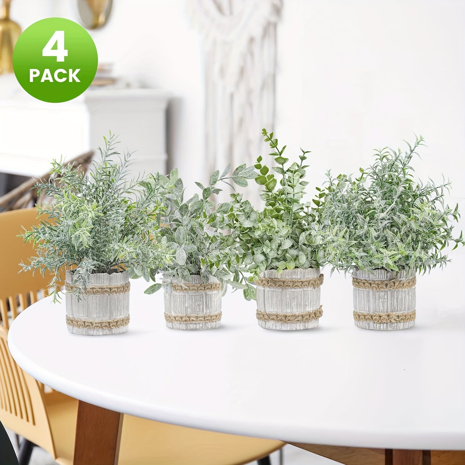4pcs, Artificial Eucalyptus Potted Plants, Fake Plant Ornaments, Realistic Decorative Green Plants with Flowerpots. Suitable for Home Decoration, Interior Decoration, Outdoor Garden Decoration, Halloween, Easter, Christmas.