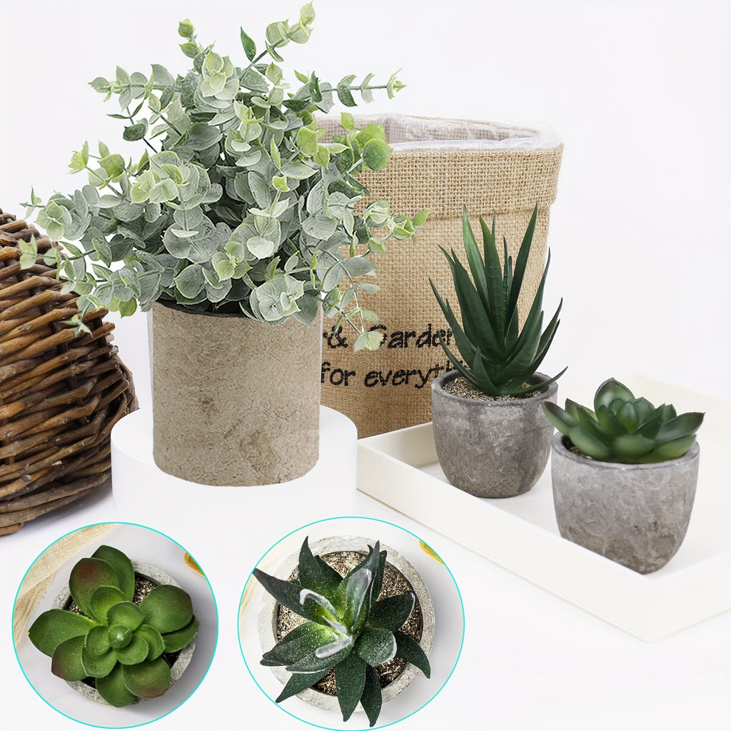5Pack Mini Artificial Potted Plants, Artificial Eucalyptus Rosemary Succulent Plants In Pots, Fake Bonsai Greenery for Home Office Farmhouse Bathroom Shelf Decor Indoor