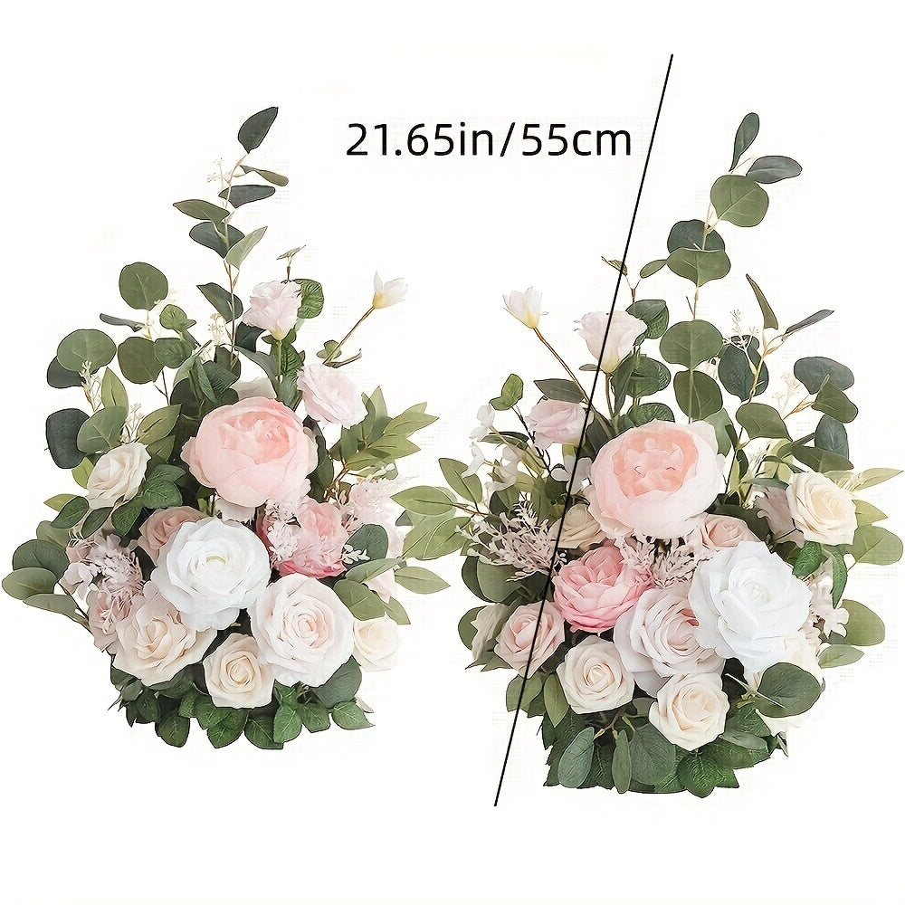 2pcs High-Imitation Artificial Flowers | Marsala & Blush Tone Floral Arrangements, Perfect for Autumn Wedding Aisle Chairs\u002FCeremonies\u002FBanquets\u002FOutdoor Parties, Valentine'S Day\u002FAnniversary Home Decor, Plastic Material