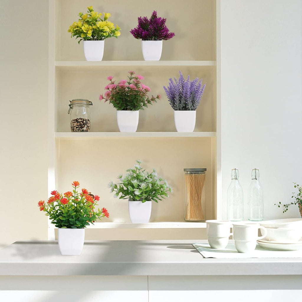 10 Mini Artificial Potted Flowers with Pots, Small Simulated Plants, Bohemian Style Home Decor, Artificial Plastic Eucalyptus Plants and Wheatgrass Shrub Potted Plants, Suitable for Home and Office Desktop Decoration, Mini Potted Plants, New Year