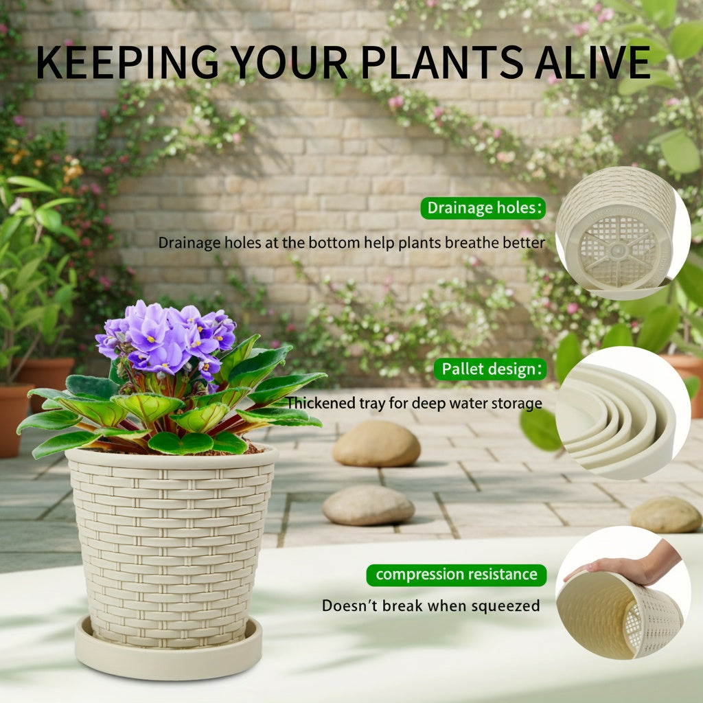 Imitation Bamboo Woven Plastic Plant Pots from 5\u002F10\u002F20. These High-Quality Flower Pots Are Perfect for Both Indoor And Outdoor Settings. Ideal for Succulents, Flowers, And Greenery. Made from Premium PP Resin Materials gardening gift home decor