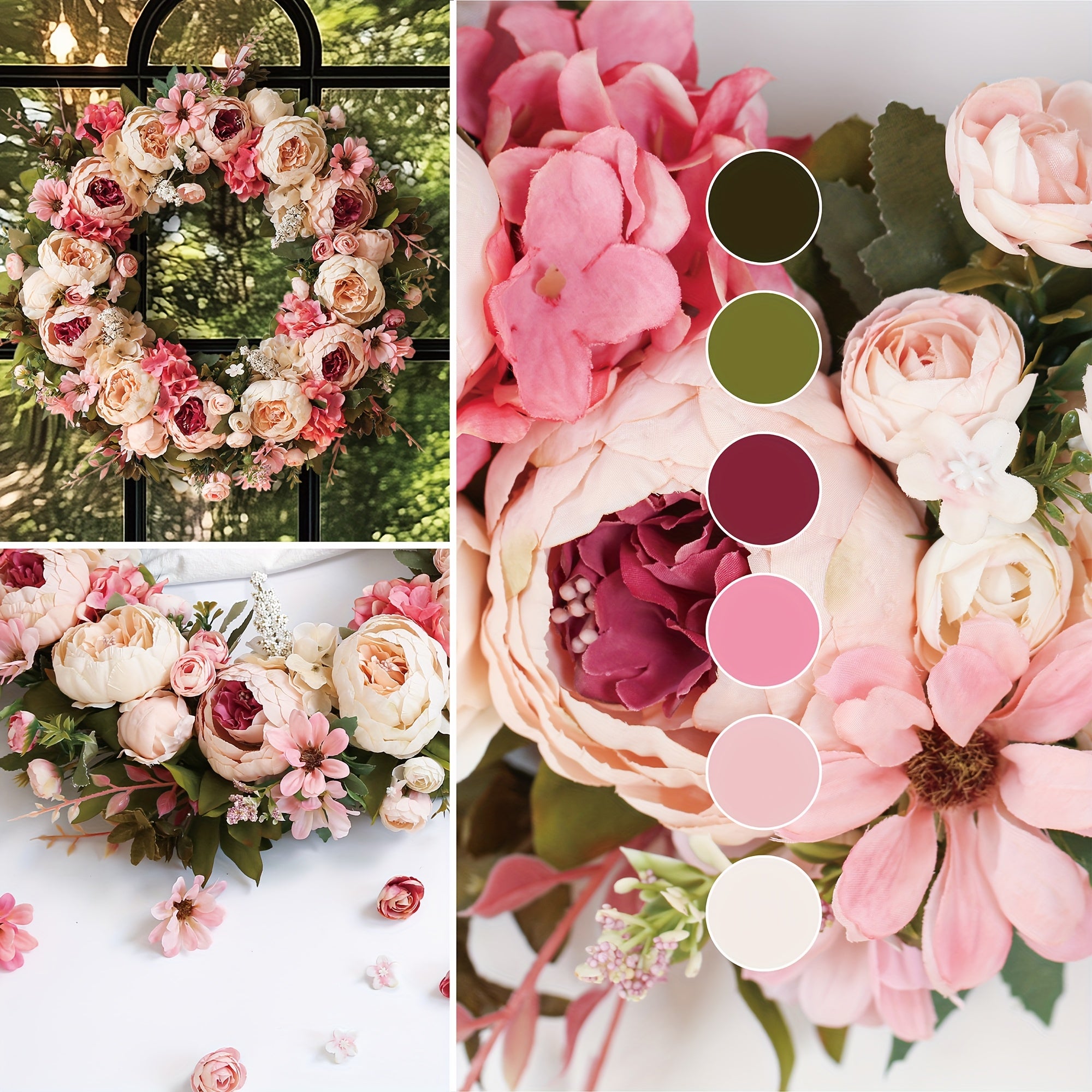 Peony Wreath - Artificial Floral Decoration, Suitable for Front Doors, Walls, Home, Festivals, Weddings, Parties, New Homeowners, Seasonal Decor, And Housewarming Gifts (Pink)