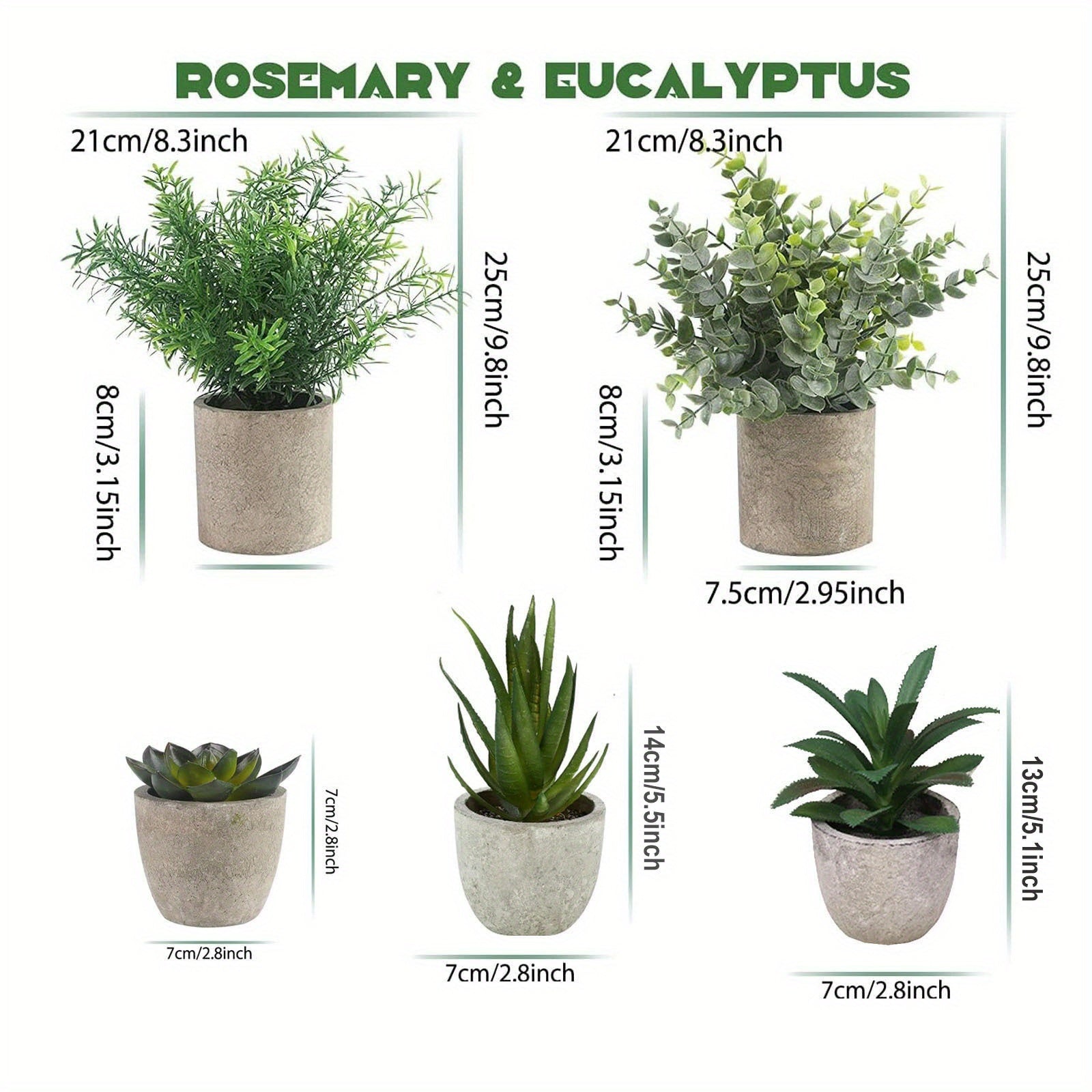 5Pack Mini Artificial Potted Plants, Artificial Eucalyptus Rosemary Succulent Plants In Pots, Fake Bonsai Greenery for Home Office Farmhouse Bathroom Shelf Decor Indoor