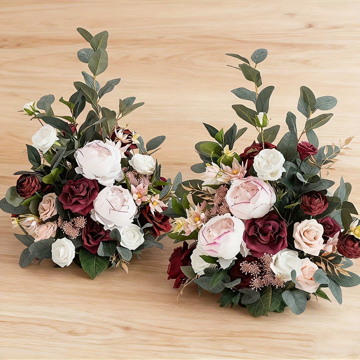 2pcs High-Imitation Artificial Flowers | Marsala & Blush Tone Floral Arrangements, Perfect for Autumn Wedding Aisle Chairs\u002FCeremonies\u002FBanquets\u002FOutdoor Parties, Valentine'S Day\u002FAnniversary Home Decor, Plastic Material
