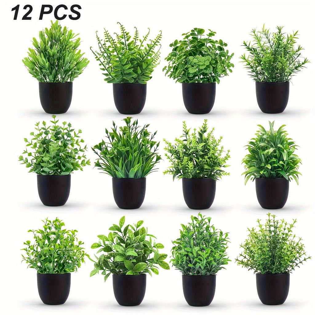 12pcs, Artificial Mini Potted Plants, Artificial Eucalyptus Plant, Home & Farmhouse Decor, for Office, Desk, Shelf, Bathroom, Spring and Summer Home Decor, Bedroom Decor, Gift for Friends, Housewarming Gift, Back-to-School Desk Decorations