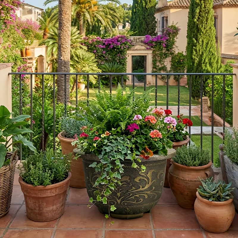 2pcs 20 Inches Resin European Flower Pots - Pots with Thick Paint, Durable Construction, Drainage Holes, and Classic Design