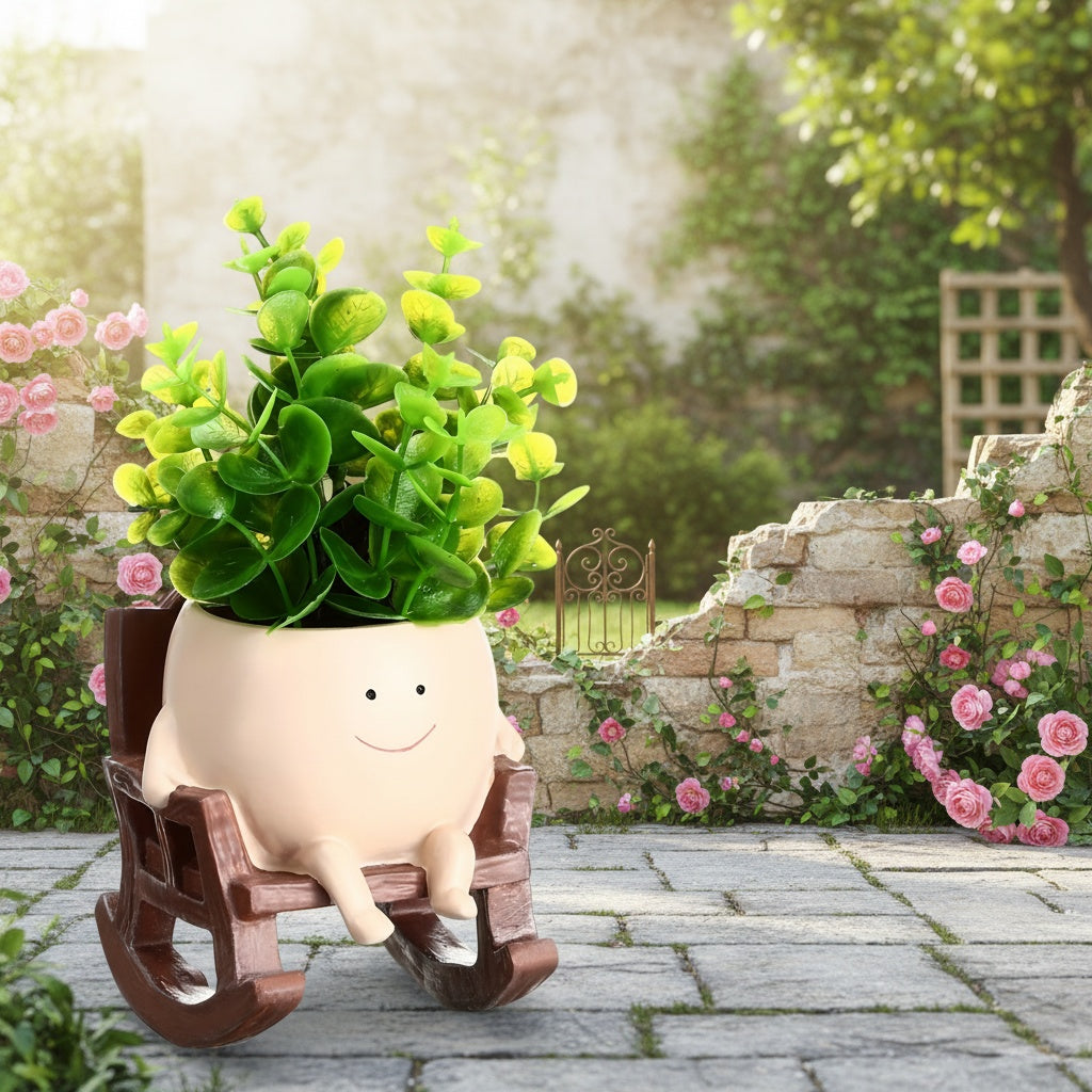 4 Pack Smile Face Ceramic Planter Pot | Small Hanging Swinging Planter Cute Holder for Indoor and Outdoor Plants, Funny Swing Gifts, Lightweight, Unfinished, Tabletop Mounting, Flowers Compatible - MEONUM