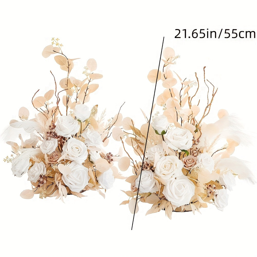 2pcs High-Imitation Artificial Flowers | Marsala & Blush Tone Floral Arrangements, Perfect for Autumn Wedding Aisle Chairs\u002FCeremonies\u002FBanquets\u002FOutdoor Parties, Valentine'S Day\u002FAnniversary Home Decor, Plastic Material