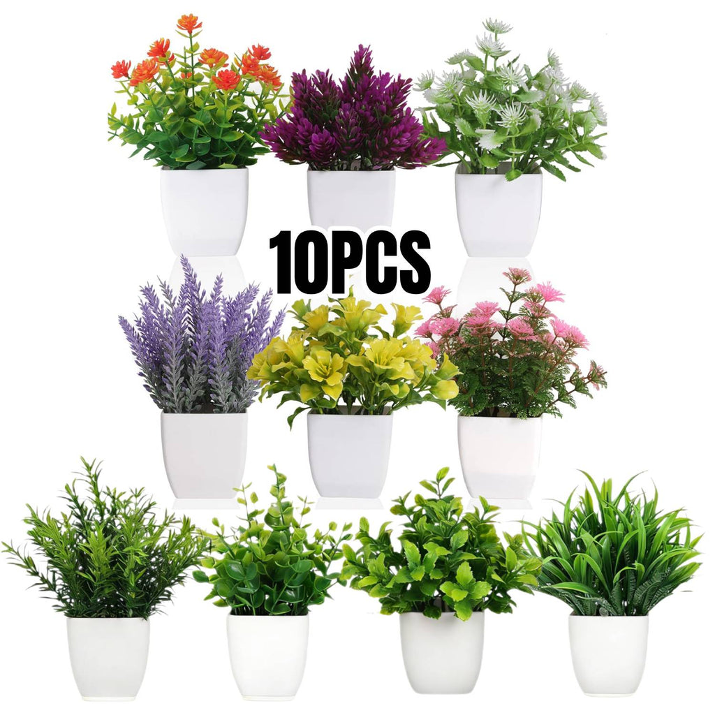 10 Mini Artificial Potted Flowers with Pots, Small Simulated Plants, Bohemian Style Home Decor, Artificial Plastic Eucalyptus Plants and Wheatgrass Shrub Potted Plants, Suitable for Home and Office Desktop Decoration, Mini Potted Plants, New Year