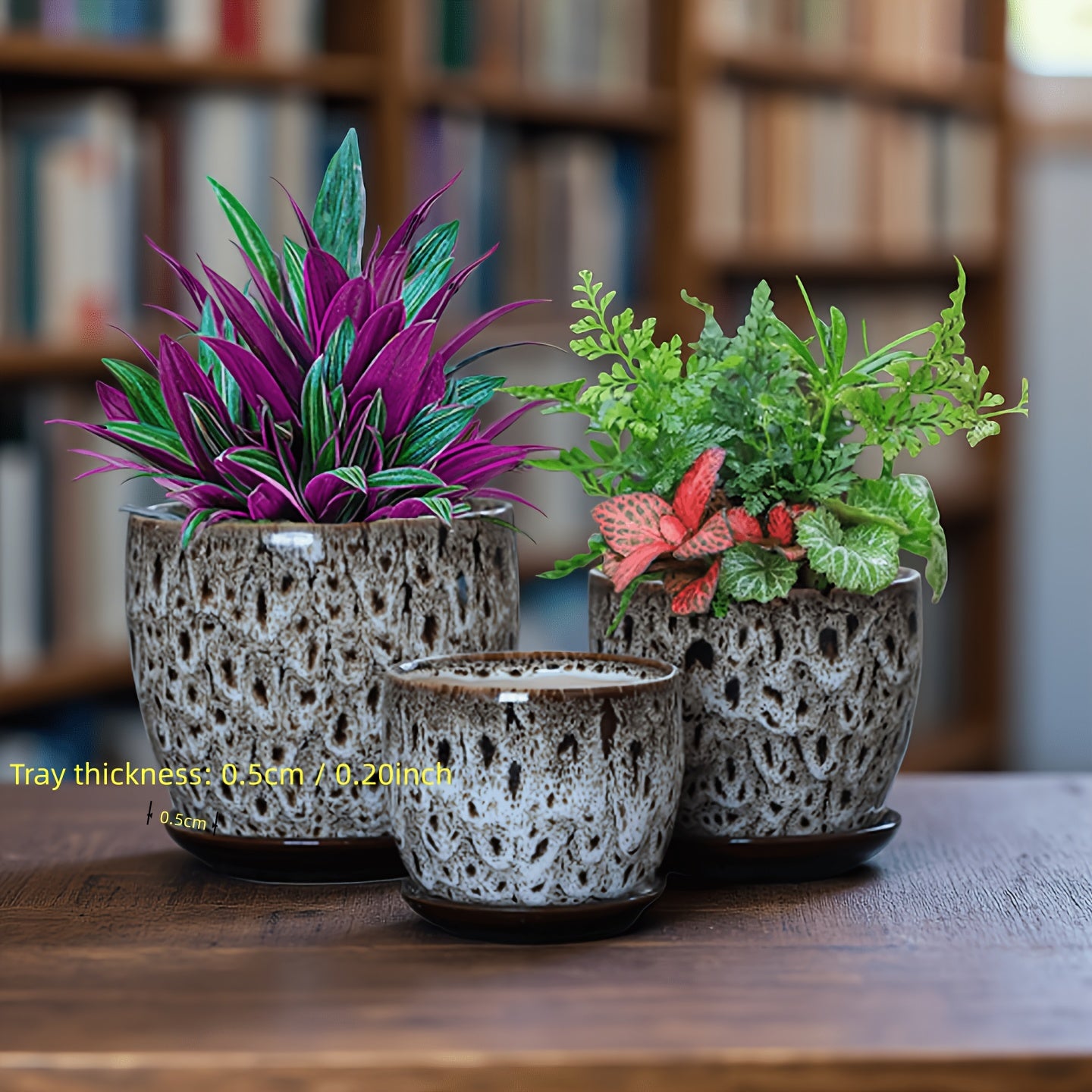 Artistic Flower Pot Set Multi-color Retro Ceramics With Tray Indoor Green Plants And Flower Planting Decoration Boutique Creative Texture Flower Pot Combination Retro Style Ceramic Three-piece Set
