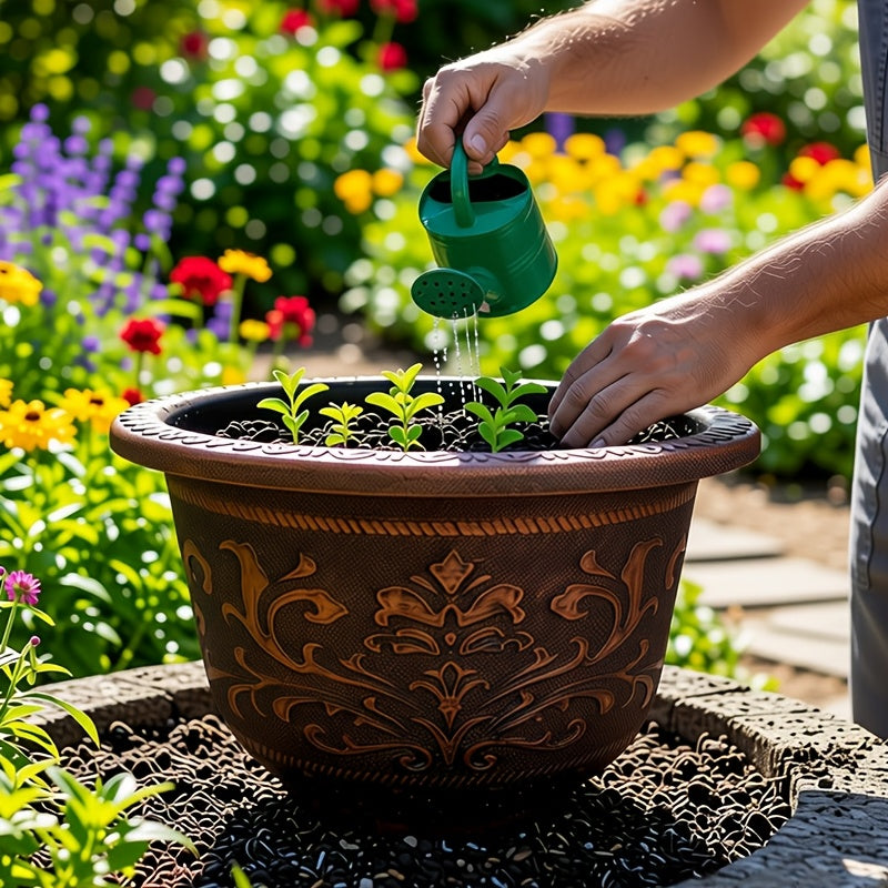 2pcs 20 Inches Resin European Flower Pots - Pots with Thick Paint, Durable Construction, Drainage Holes, and Classic Design