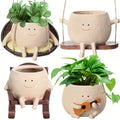 4 Pack Smile Face Ceramic Planter Pot | Small Hanging Swinging Planter Cute Holder for Indoor and Outdoor Plants, Funny Swing Gifts, Lightweight, Unfinished, Tabletop Mounting, Flowers Compatible - MEONUM