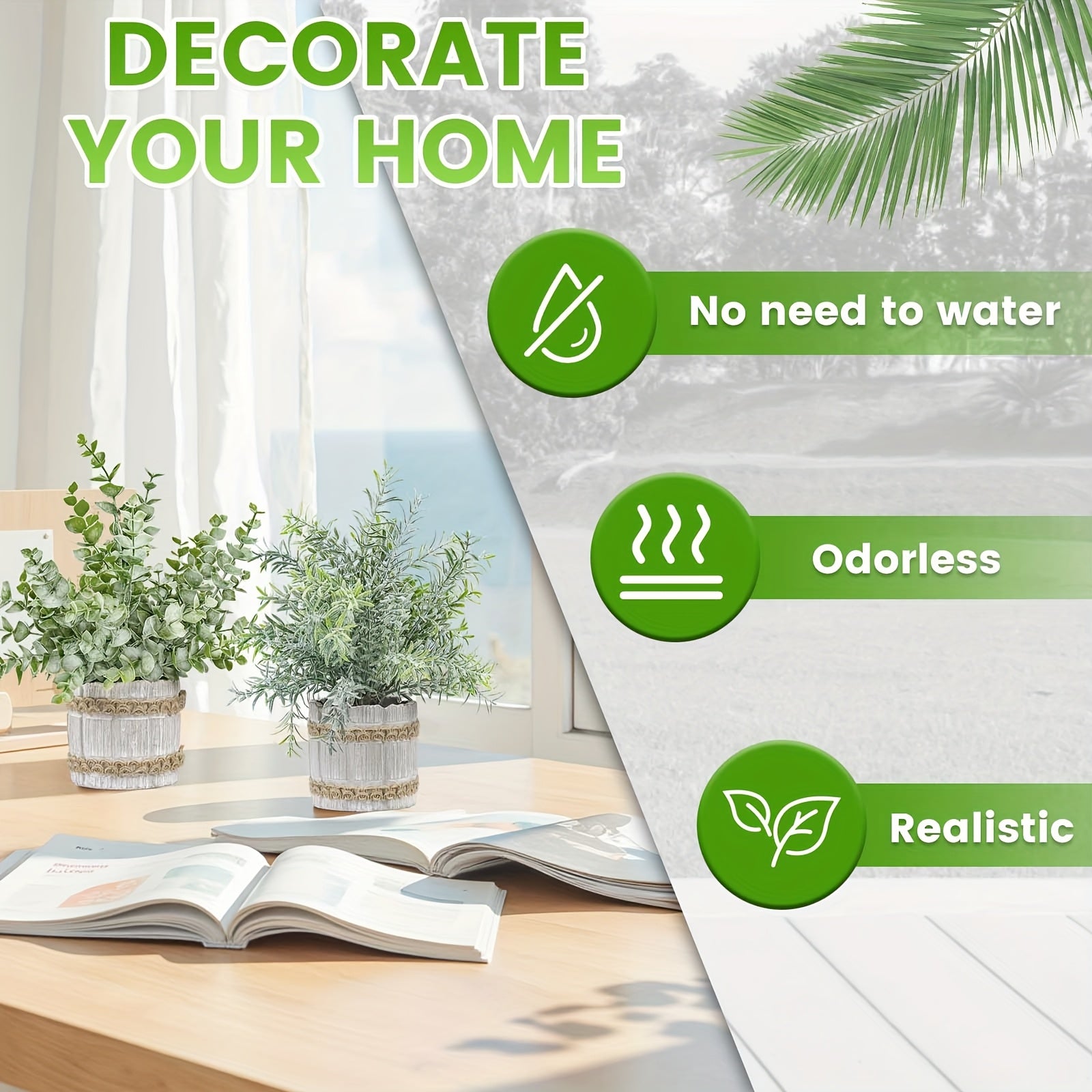 4pcs, Artificial Eucalyptus Potted Plants, Fake Plant Ornaments, Realistic Decorative Green Plants with Flowerpots. Suitable for Home Decoration, Interior Decoration, Outdoor Garden Decoration, Halloween, Easter, Christmas.