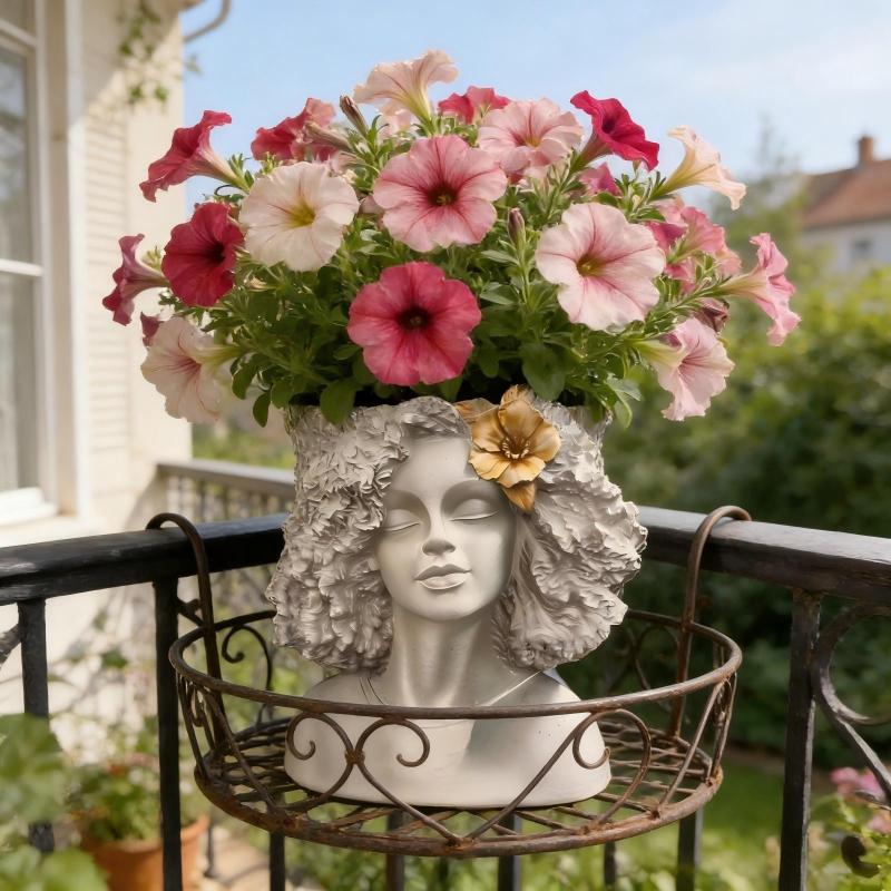 Vintage-Style Head Planter for Indoor Or Outdoor Use, Perfect for Plant Enthusiasts. This Gray Sculpture Adds Charm to Any Garden Or Decor. Gardening Gift Home Decor