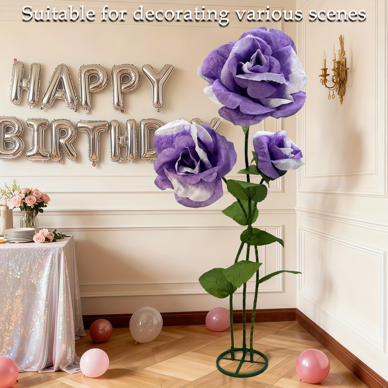 Lifelike & Maintenance-Free 6.3ft Giant Artificial Roses with Stand - Set Of 3 Realistic Large Fake Rose Decor for Wedding Arch Backdrop, Garden, Courtyard, Home, Living Room, Party, Graduation & Shop Window Display