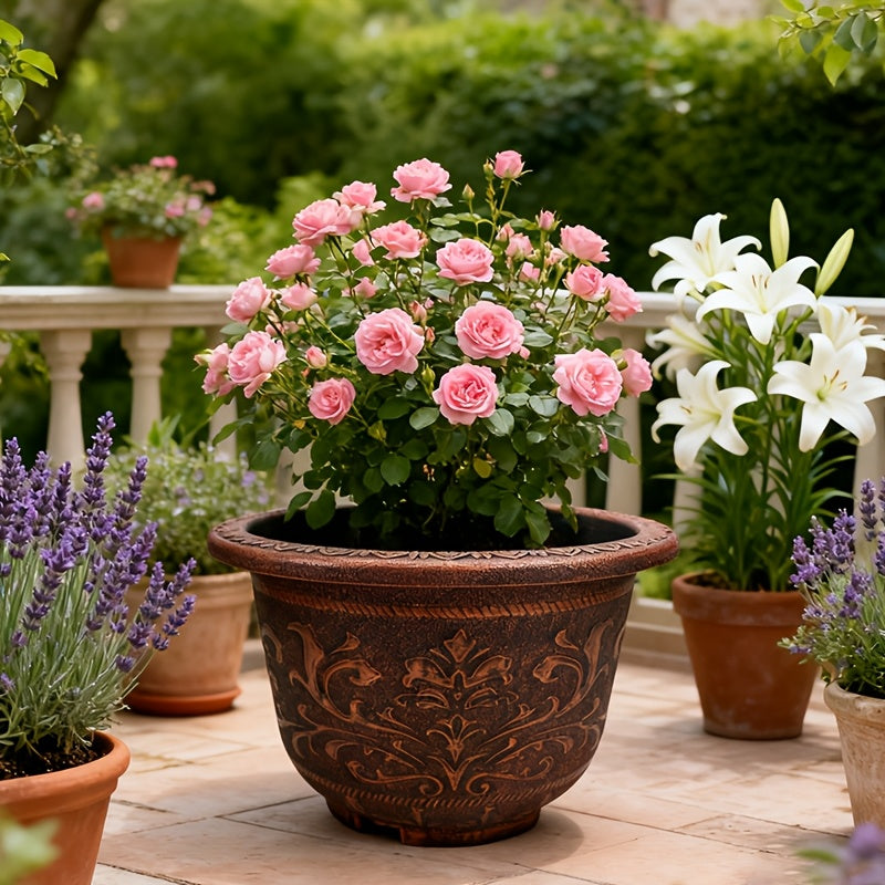 2pcs 20 Inches Resin European Flower Pots - Pots with Thick Paint, Durable Construction, Drainage Holes, and Classic Design