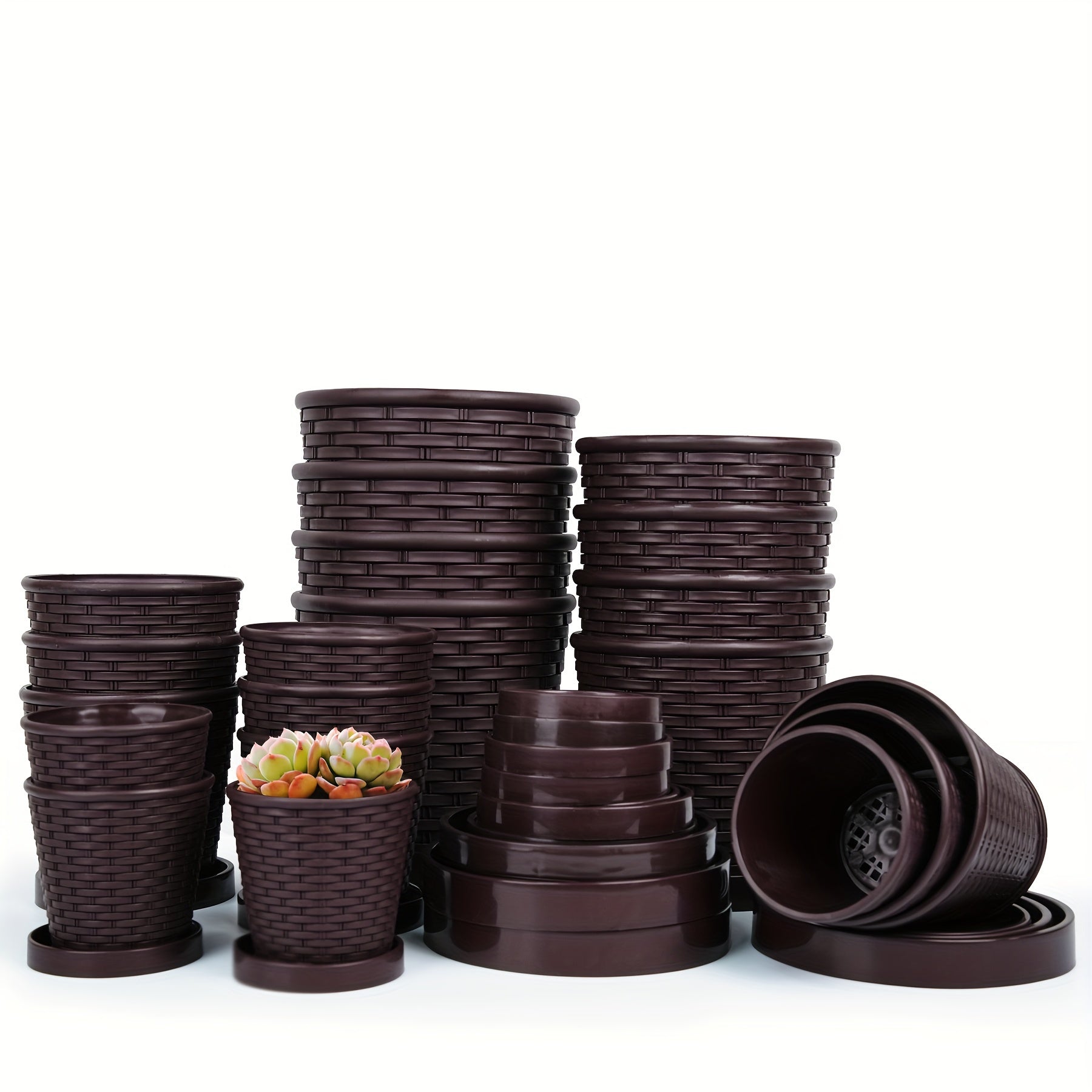 Imitation Bamboo Woven Plastic Plant Pots from 5\u002F10\u002F20. These High-Quality Flower Pots Are Perfect for Both Indoor And Outdoor Settings. Ideal for Succulents, Flowers, And Greenery. Made from Premium PP Resin Materials gardening gift home decor