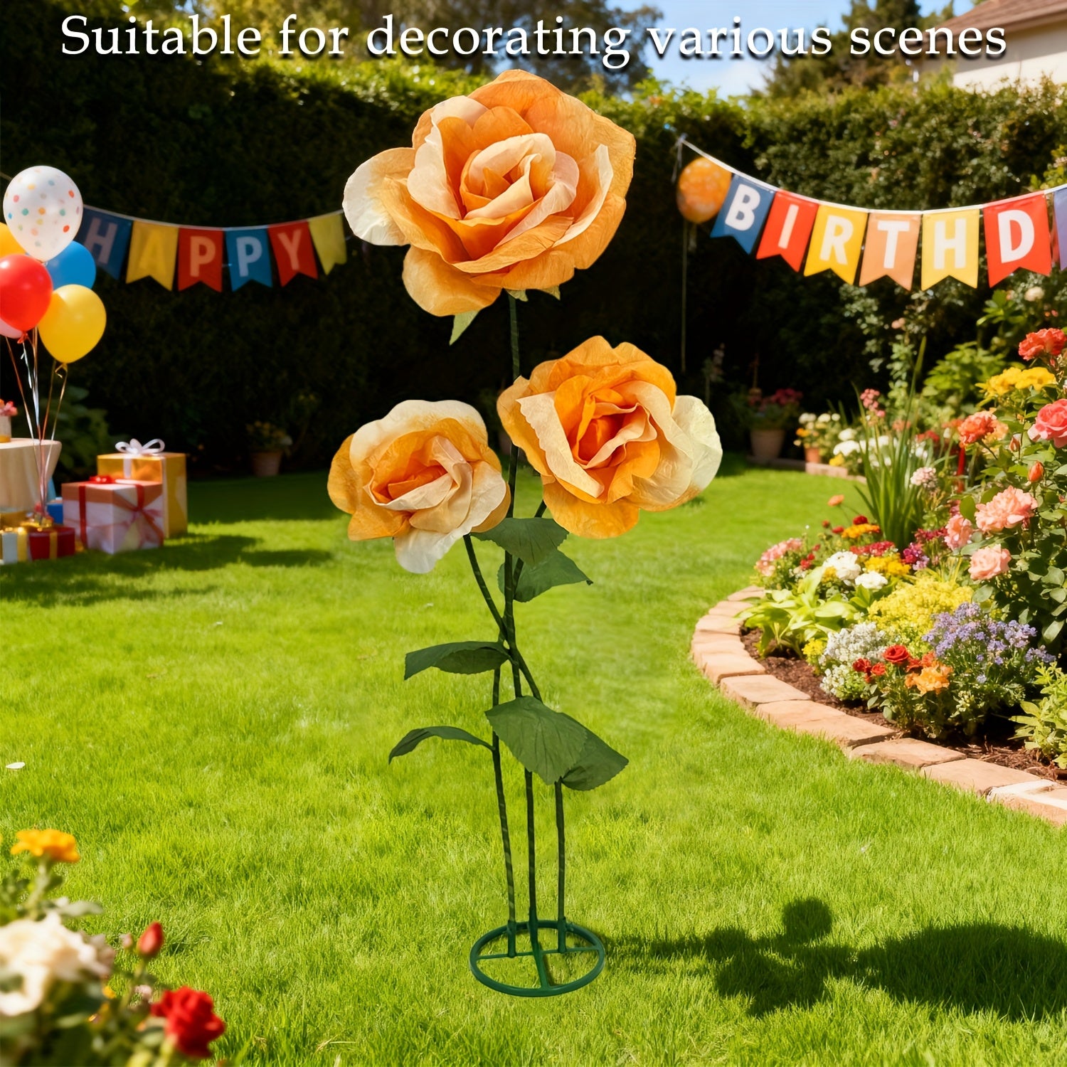 Lifelike & Maintenance-Free 6.3ft Giant Artificial Roses with Stand - Set Of 3 Realistic Large Fake Rose Decor for Wedding Arch Backdrop, Garden, Courtyard, Home, Living Room, Party, Graduation & Shop Window Display