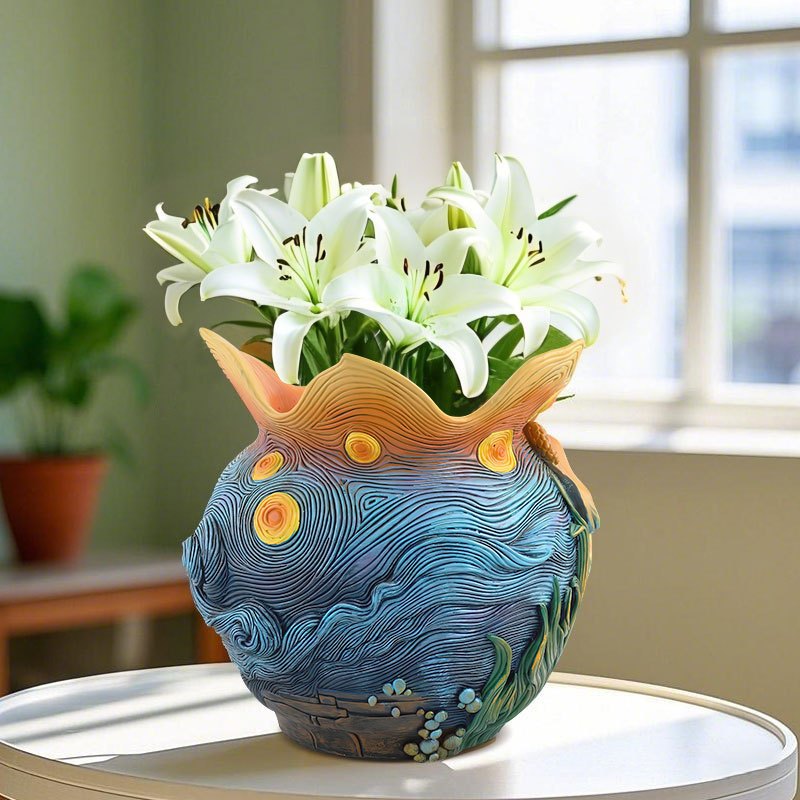 Van Gogh'S Artistic Inspiration, Starry Sky Flower Pots, Home Desktop Gardens, Green Plants, Potted Plants, Decorative Ornaments