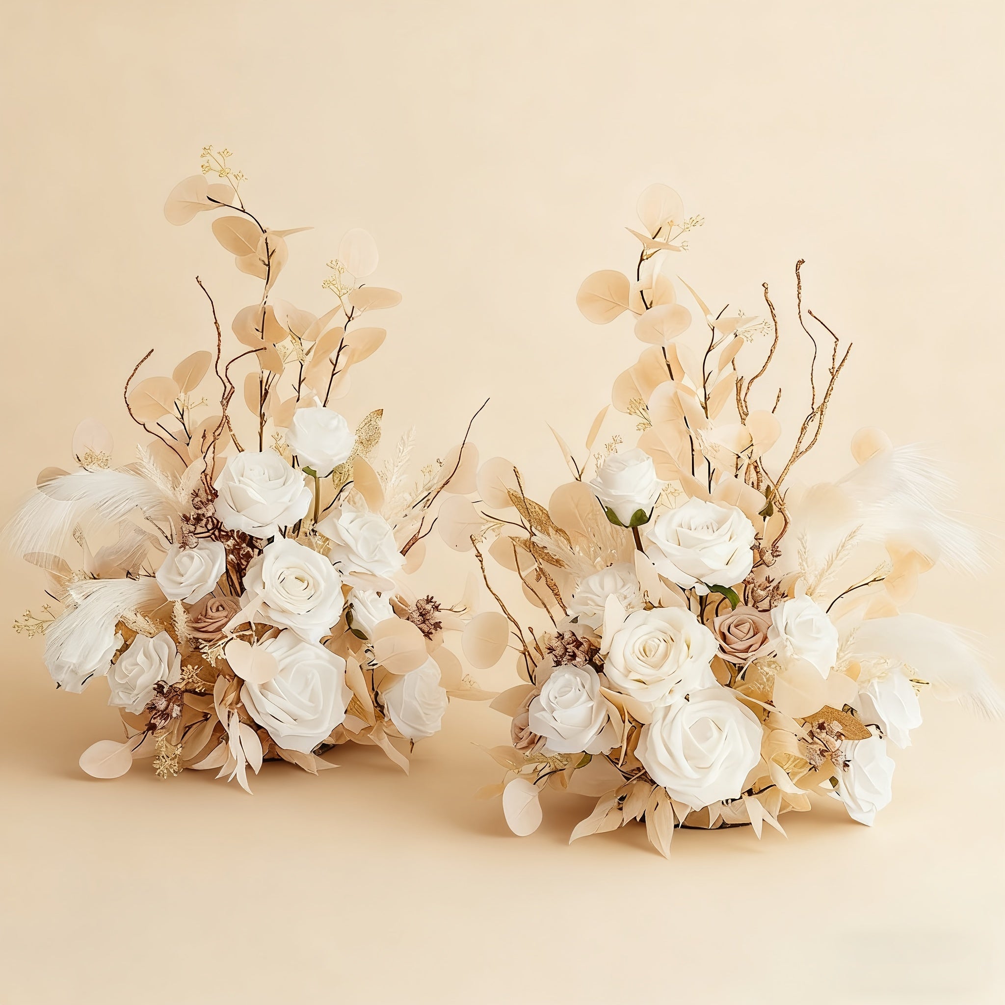 2pcs High-Imitation Artificial Flowers | Marsala & Blush Tone Floral Arrangements, Perfect for Autumn Wedding Aisle Chairs\u002FCeremonies\u002FBanquets\u002FOutdoor Parties, Valentine'S Day\u002FAnniversary Home Decor, Plastic Material