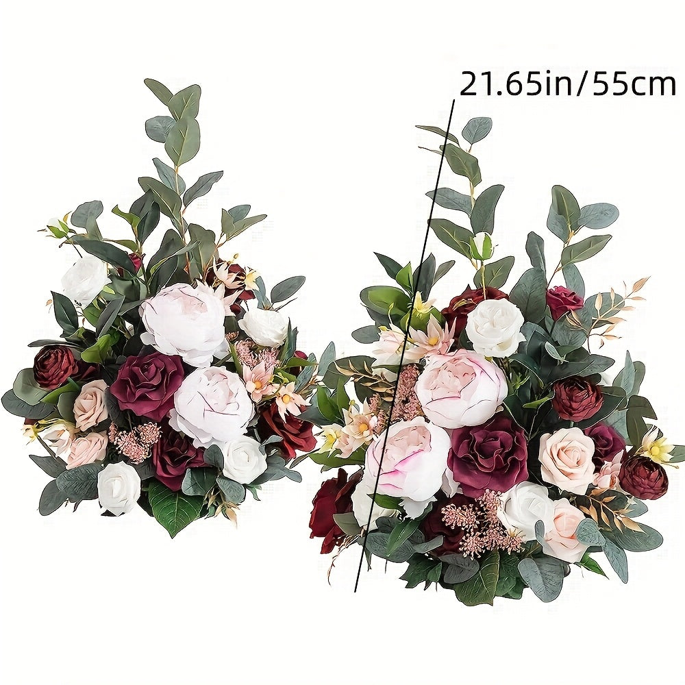 2pcs High-Imitation Artificial Flowers | Marsala & Blush Tone Floral Arrangements, Perfect for Autumn Wedding Aisle Chairs\u002FCeremonies\u002FBanquets\u002FOutdoor Parties, Valentine'S Day\u002FAnniversary Home Decor, Plastic Material