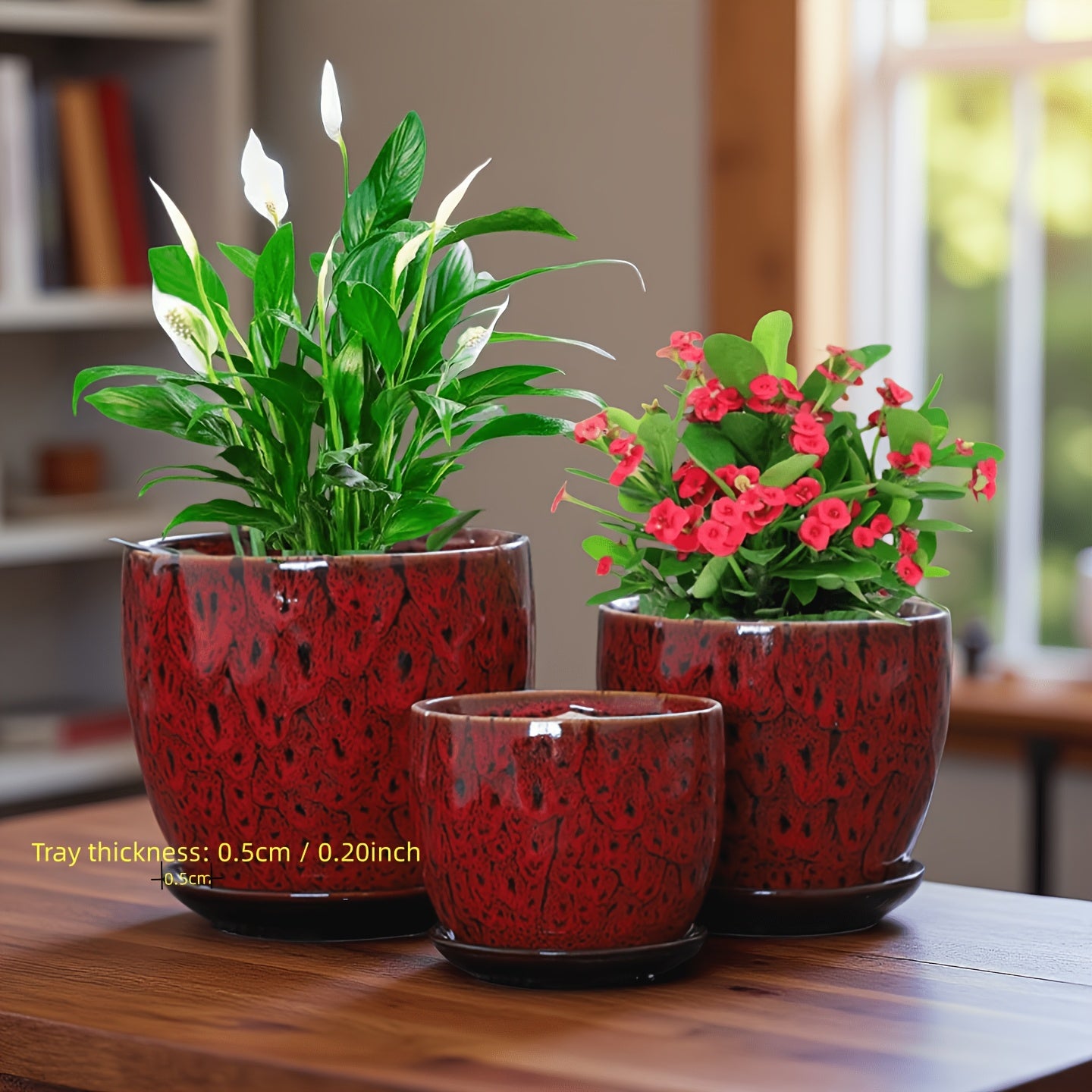 Artistic Flower Pot Set Multi-color Retro Ceramics With Tray Indoor Green Plants And Flower Planting Decoration Boutique Creative Texture Flower Pot Combination Retro Style Ceramic Three-piece Set