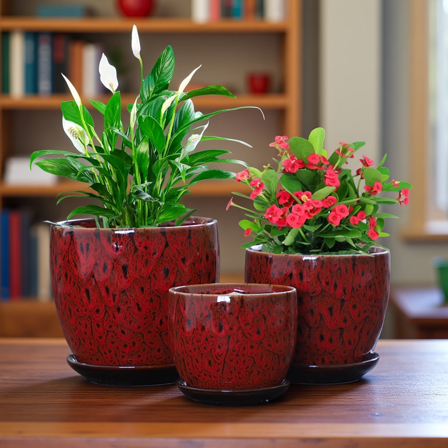 Artistic Flower Pot Set Multi-color Retro Ceramics With Tray Indoor Green Plants And Flower Planting Decoration Boutique Creative Texture Flower Pot Combination Retro Style Ceramic Three-piece Set