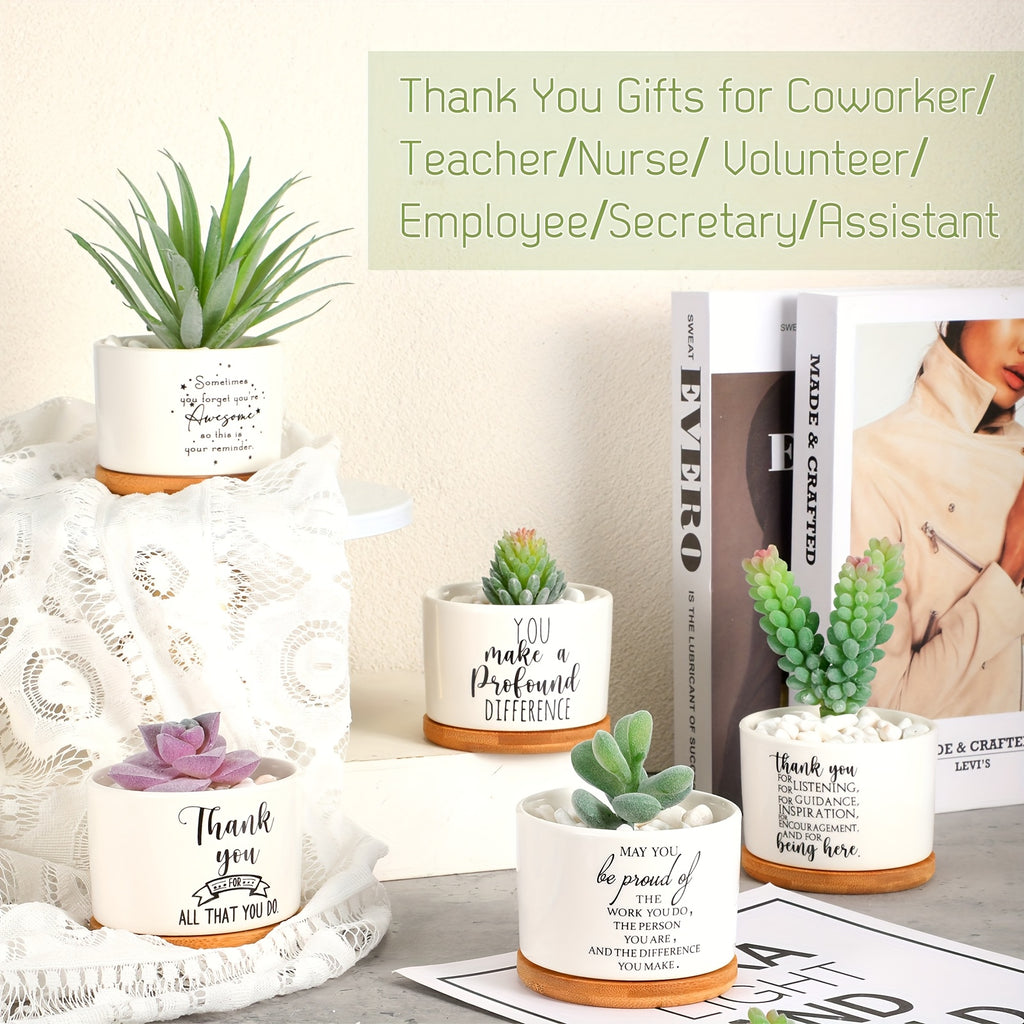 Set of 20 Succulent Plants in Ceramic Pots for Employee Appreciation Gifts, Complete with Bamboo Trays, Perfect for Coworkers And Women. gardening gift home decor