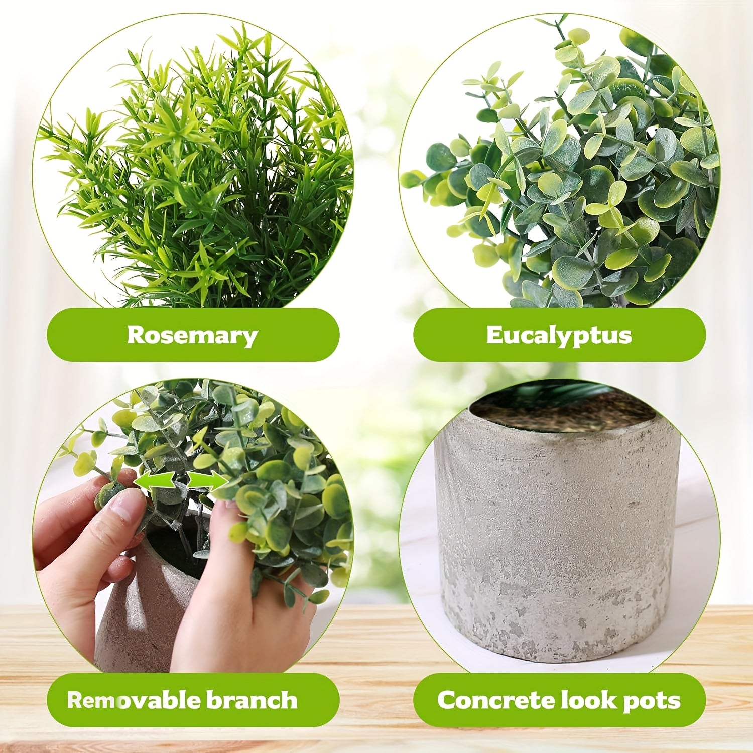 5Pack Mini Artificial Potted Plants, Artificial Eucalyptus Rosemary Succulent Plants In Pots, Fake Bonsai Greenery for Home Office Farmhouse Bathroom Shelf Decor Indoor
