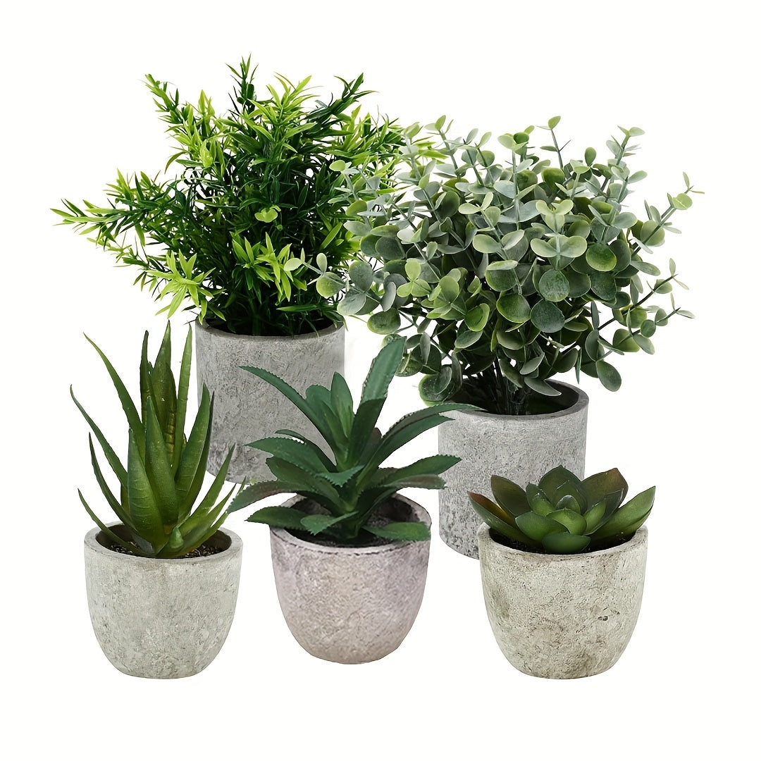 5Pack Mini Artificial Potted Plants, Artificial Eucalyptus Rosemary Succulent Plants In Pots, Fake Bonsai Greenery for Home Office Farmhouse Bathroom Shelf Decor Indoor