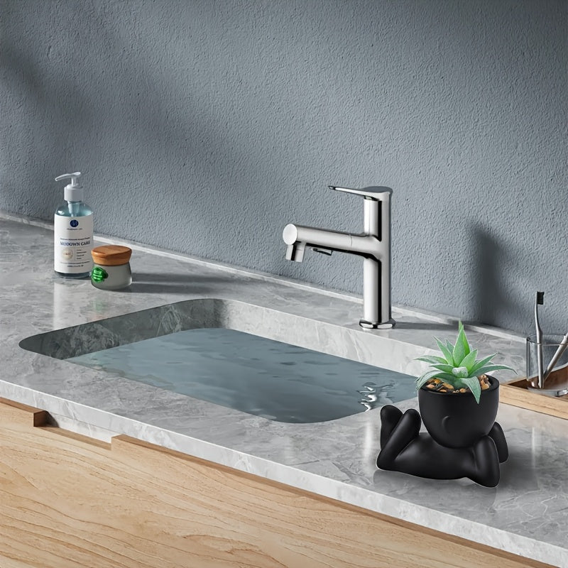 6pcs Black Faux Succulent Plants with Creative Human-Shaped Pots – Small Artificial Succulents for Office & Home Decor, Mini Cute Indoor Desk and Shelf Decoration, Plastic Pot Figurines for Spring Decor, Small Pots for Succulents