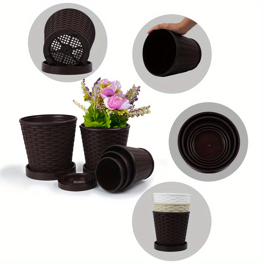 Imitation Bamboo Woven Plastic Plant Pots from 5\u002F10\u002F20. These High-Quality Flower Pots Are Perfect for Both Indoor And Outdoor Settings. Ideal for Succulents, Flowers, And Greenery. Made from Premium PP Resin Materials gardening gift home decor