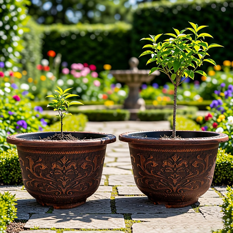 2pcs 20 Inches Resin European Flower Pots - Pots with Thick Paint, Durable Construction, Drainage Holes, and Classic Design