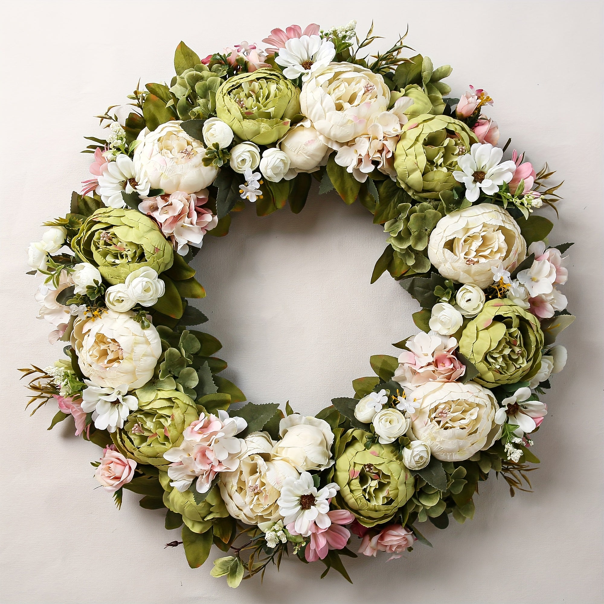 Peony Wreath - Artificial Floral Decoration, Suitable for Front Doors, Walls, Home, Festivals, Weddings, Parties, New Homeowners, Seasonal Decor, And Housewarming Gifts (Pink)