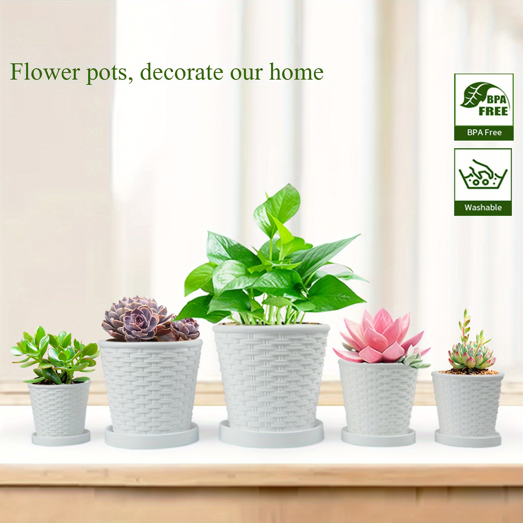Imitation Bamboo Woven Plastic Plant Pots from 5\u002F10\u002F20. These High-Quality Flower Pots Are Perfect for Both Indoor And Outdoor Settings. Ideal for Succulents, Flowers, And Greenery. Made from Premium PP Resin Materials gardening gift home decor
