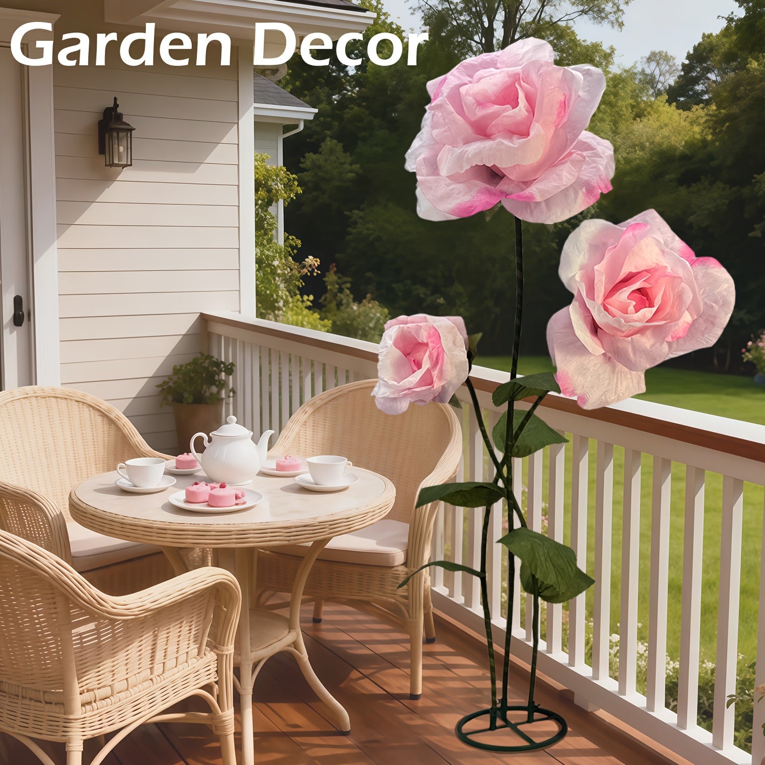 Lifelike & Maintenance-Free 6.3ft Giant Artificial Roses with Stand - Set Of 3 Realistic Large Fake Rose Decor for Wedding Arch Backdrop, Garden, Courtyard, Home, Living Room, Party, Graduation & Shop Window Display