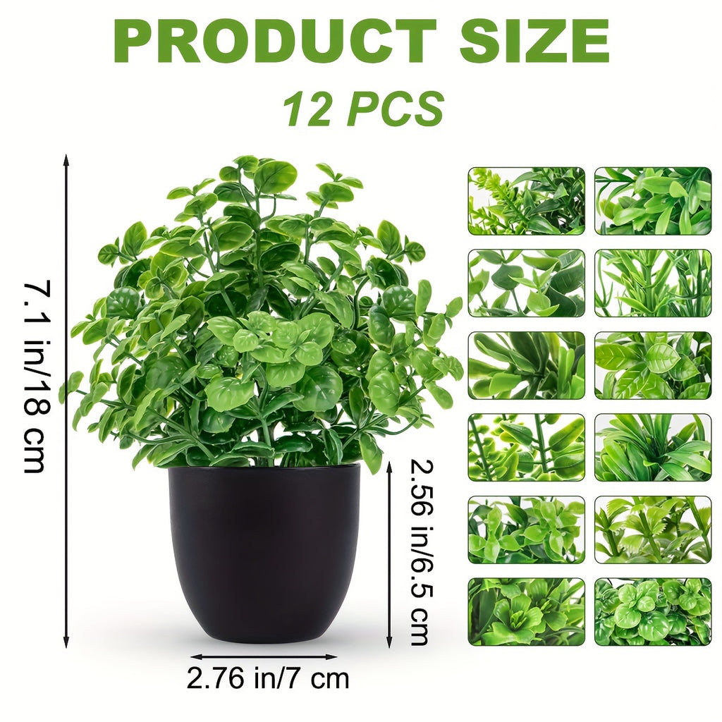 12pcs, Artificial Mini Potted Plants, Artificial Eucalyptus Plant, Home & Farmhouse Decor, for Office, Desk, Shelf, Bathroom, Spring and Summer Home Decor, Bedroom Decor, Gift for Friends, Housewarming Gift, Back-to-School Desk Decorations