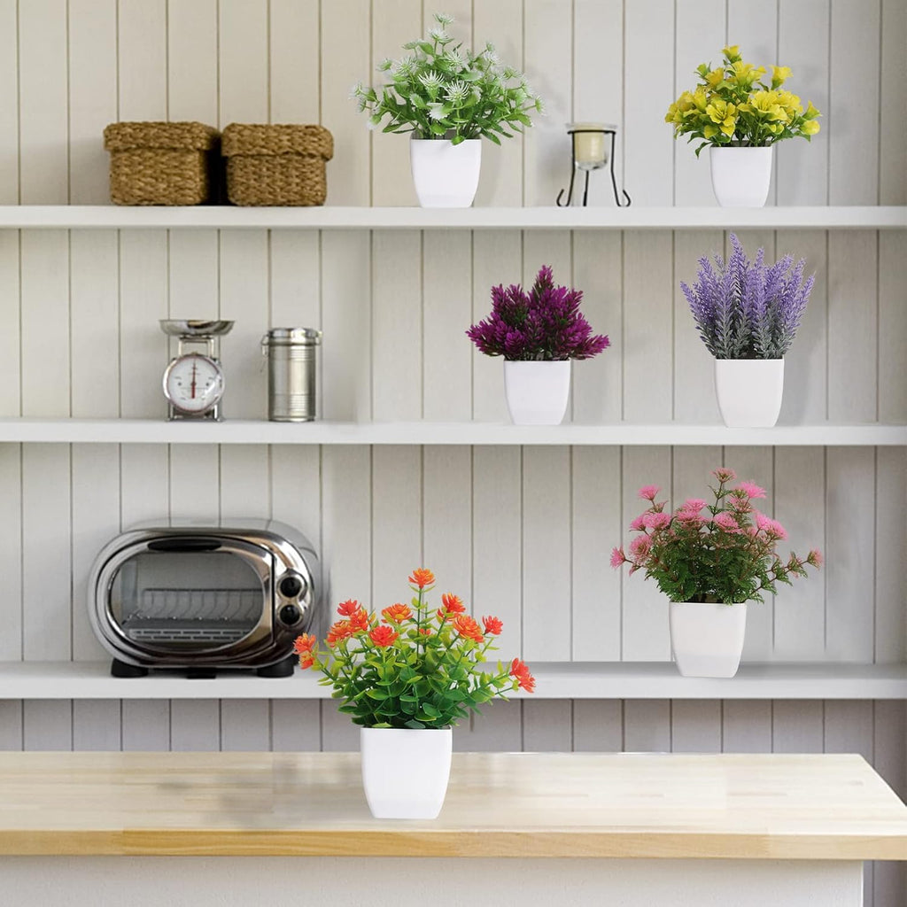 10 Mini Artificial Potted Flowers with Pots, Small Simulated Plants, Bohemian Style Home Decor, Artificial Plastic Eucalyptus Plants and Wheatgrass Shrub Potted Plants, Suitable for Home and Office Desktop Decoration, Mini Potted Plants, New Year