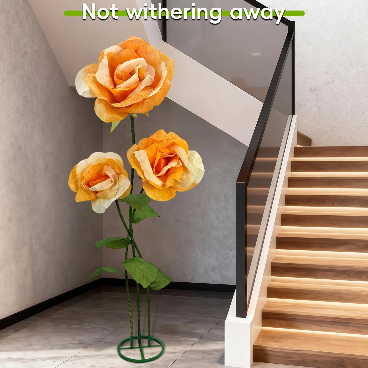 Lifelike & Maintenance-Free 6.3ft Giant Artificial Roses with Stand - Set Of 3 Realistic Large Fake Rose Decor for Wedding Arch Backdrop, Garden, Courtyard, Home, Living Room, Party, Graduation & Shop Window Display