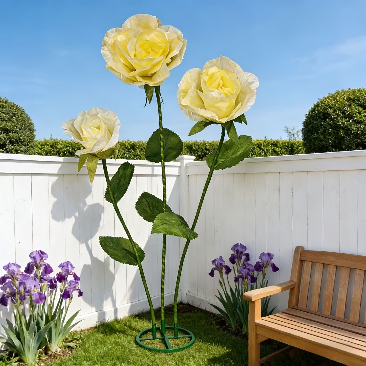 Lifelike & Maintenance-Free 6.3ft Giant Artificial Roses with Stand - Set Of 3 Realistic Large Fake Rose Decor for Wedding Arch Backdrop, Garden, Courtyard, Home, Living Room, Party, Graduation & Shop Window Display