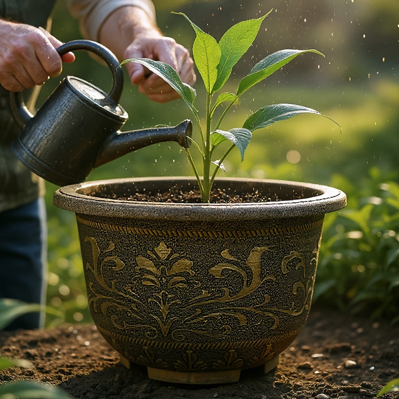 2pcs 20 Inches Resin European Flower Pots - Pots with Thick Paint, Durable Construction, Drainage Holes, and Classic Design