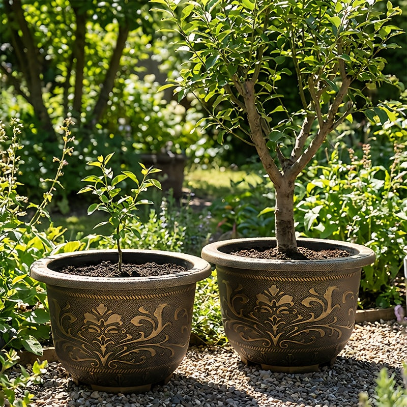 2pcs 20 Inches Resin European Flower Pots - Pots with Thick Paint, Durable Construction, Drainage Holes, and Classic Design-for Indoor & Outdoor Garden Home Plants Gardening Gift,home Decor