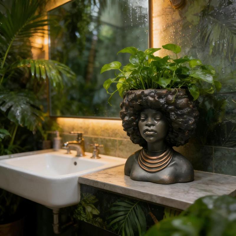 Vintage-Style Head Planter for Indoor Or Outdoor Use, Perfect for Plant Enthusiasts. This Gray Sculpture Adds Charm to Any Garden Or Decor. Gardening Gift Home Decor